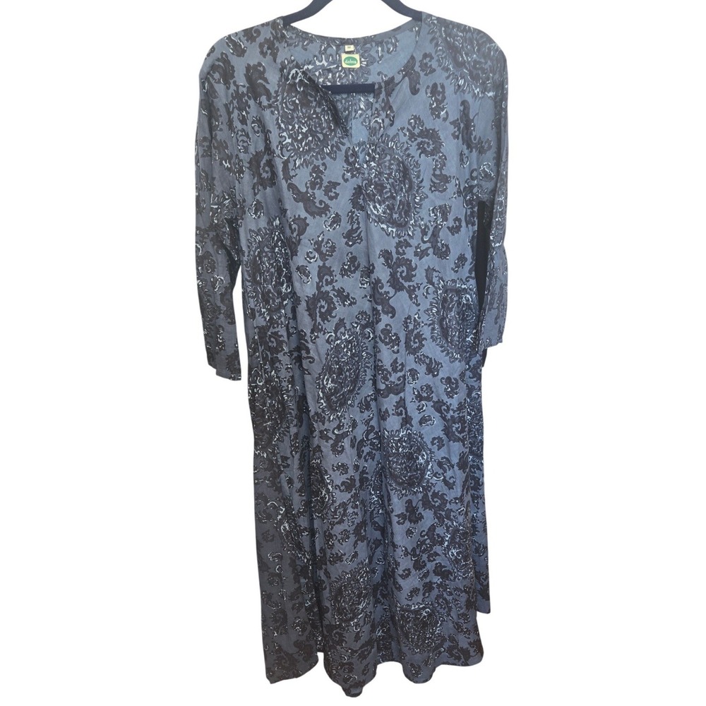Dolma Calypso Dandelion Dress‎ Maxi Blue Floral Pockets Flowy Boho Cotton Medium
